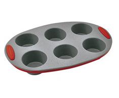 Jata Hogar MC62 Molde 6 cavidades para Muffins y Magdalenas, Silicona, Gris y Rojo, 26x15x3 cm