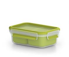 Emsa Clip&Go Snack - Recipiente hermético de plástico con 2 compartimentos totalmente hermético y libre de BPA, rectangular, 0,55L