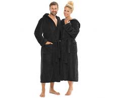 CelinaTex Albornoz con Capucha Suave para Mujer y Hombre, Tallas de la XS a la XXXL, Microfibra, Negro, Large