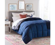 Linenspa Edredón nórdico de microfibra â relleno nórdico 4 estaciones â ultra suave â Edredon Cama 135 (200 x 200 cm), Azul Marino / Gris Oscuro