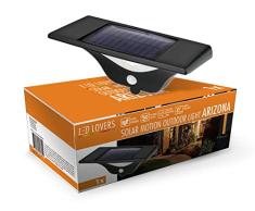 LED LOVERS Foco de luz LED solar | Lámpara solar para exteriores | Con Sensor de movimiento 8 m | 23 LED blancos frÃos | Inalámbrica | Color negro | 224 x 108 x 112 mm