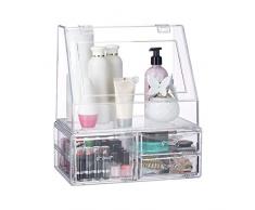 Relaxdays Organizador para Maquillaje, Tres cajones, Caja de almacenaje para Brochas & Pintalabios, Transparente, AcrÃlico, 34 x 30,5 x 19,5 cm