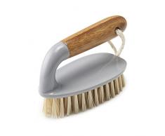 Addis Suelo y Azulejos Scrub Cepillo de Hierro Estilo con asa de bambú Natural, Gris y Natural, Gris y Madera