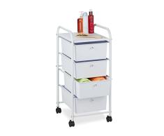 Relaxdays Carrito de Almacenamiento, 4 cajones, Alto x Ancho x Profundidad Aprox. 74 x 33 x 39 cm, Metal y plÃ¡stico, Color Blanco, 60% 40% Hierro