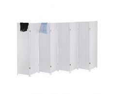 Relaxdays Biombo 8 Paneles, 170 x 320 cm, Separador Ambientes Plegable, Madera y Cuerda de Papel, Mampara Blanca