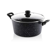 Westinghouse WCCC0009028MBB - Olla (28 cm, con tapa de cristal, revestimiento de mÃ¡rmol, antiadherente, aluminio forjado, apta para inducciÃ³n, mango con revestimiento de silicona), color negro