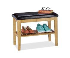 Relaxdays Banco Zapatero Recibidor, Bambú, Descalzadora Acolchada, Organizador Zapatos, 47,5x61x30 cm, Natural y Negro, PU