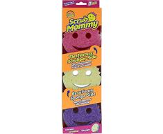 Scrub Daddy Scrub Mommy Estropajo de Doble Cara Rosa, Esponja Cocina para Lavar Platos y Limpieza Baño, Antiarañazos, Antibacteriana y Reutilizable - Esponja Cocina Raspadora Flextexture, Paquete de 3