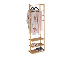 Relaxdays Perchero de pie de bambÃº y MDF, 164 x 49 x 28 cm, 3 estantes, 4 ganchos, barra para ropa, color natural