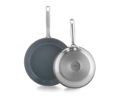 GreenPan Treviso Juego de 2 Sartenes, 24 cm y 28 cm, de Acero Inoxidable con revestimiento de CerÃ¡mica Antiadherente, Sin PFAS, Apto para InducciÃ³n, Horno y Lavavajillas, Gris