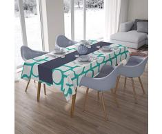 Bonamaison DecoraciÃ³n de Cocina, PoliÃ©ster, Antimoho, Secado rÃ¡pido, Impermeable, Mantel, Turquesa, Blanco, 140 x 200 Cm - DiseÃ±ado y Fabricado en TurquÃ­a