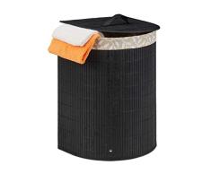 Relaxdays Cesto Ropa Sucia Bambú 30 L, Cubo Colada Plegable, Saco LavanderÃa con Tapa, 50x39x30,5 cm, Negro