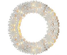 WeRChristmas Decoración de Navidad para Mesa, Corona de Madera de Copos de Nieve con Luces preinstaladas 32 cm Color Blanco