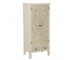 DRW Armario Mandala con cajones, Madera, Crema/Blanco, 50x35x121 cm