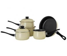 Premier Housewares - Batería de Cocina Antiadherente de 5 Piezas, Color Crema de Acero de Carbono