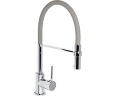 Cornat SAZ613 SAZ613-Grifo Monomando para Fregadero (Cuerpo de fundiciÃ³n, caÃ±o de Silicona Giratorio 360Â°, con Bloqueo de Ducha, griferÃ­a de Alta presiÃ³n), Color Gris y Cromado, Normal