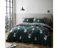 Catherine Lansfield Juego de Funda de edredón y Funda de Almohada para Cama Individual, Color Verde
