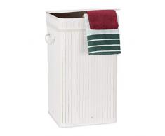 Relaxdays Cesto Ropa Sucia con Tapa, Cubo Colada, Cuadrado, Canasta, BambÃº, 70 L, 63 x 36 x 36 cm, Blanco
