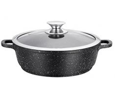 Kamberg Olla Baja 40 cm, aluminio fundido, revestimiento piedra, tapa de cristal, todo tipo de fuentes de calor, incluida la inducciÃ³n, sin PFOA, negro