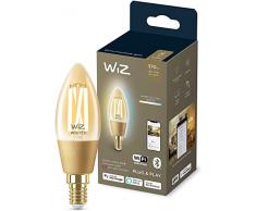 WiZ - Bombilla inteligente Filamento LED Wi-Fi, 4,8w (Eq. 25w) E14 tipo vela, Luz Blanca CÃ¡lida a FrÃ­a Regulable, con tecnologÃ­a SpaceSense y compatible con Alexa y Google Home