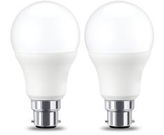 AmazonBasics Bombilla LED B22, 9W (equivalente a 60W), Blanco Cálido, Regulable- 2 unidades
