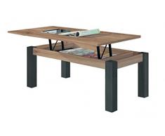 KR Decor MZ444 Mesa de Centro elevable Rectangular, manufacturada, Roble/Negro Madera, 100x50x42.2 cm