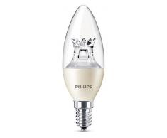 Philips bombilla LED vela, 6 W equivalentes a 40 W en incandescencia, casquillo E14, regulable, luz blanca cálida