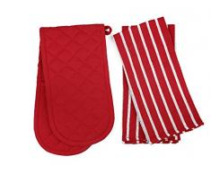 Penguin Home 3053 Guantes y Toallas de tÃ© Oven-100 Suave, Duradero y sÃºper Absorbente (Juego de 3 Piezas, Rojo), AlgodÃ³n, 73 X18 X2 cm