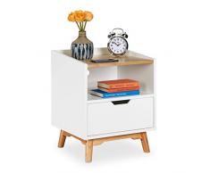 Relaxdays Mesita de Noche con Patas y 1 Cajón, DM-Madera, Blanco, 50 x 43 x 40 cm