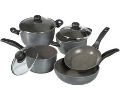 Warimex 6588 - Batería de Cocina Antiadherente de 8 Piezas, cacerolas de 18, 20 y 24 cm con Tapas de Cristal, 1 sartén de 20 cm, 1 sartén Honda de 24 cm, Color Gris