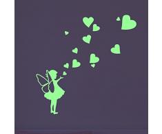 Adhesivo Decorativo fosforescenteÂ con diseÃ±o de pequeÃ±a Hada con Corazones âÂ 25Â x 20Â cm