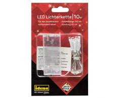 Idena Cadena 10 LED de Color Blanco cálido, Funciona con Pilas, para Fiestas, Navidad, decoración, Boda, luz de Ambiente, Aprox. 1,1 m, transparente