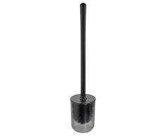 iDesign Escobilla de baño, juego de WC compacto con cepillo de baño y porta escobilla de plástico, escobillero para baño o aseo con tapa y cerdas fuertes, negro