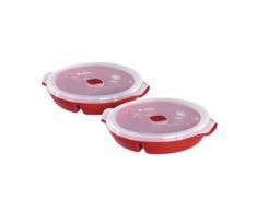 XAVAX | Pack de 2 fiambreras redondas con 3 compartimientos, Aptas para microondas, congelar, almacenar y calentar alimentos, Color rojo.