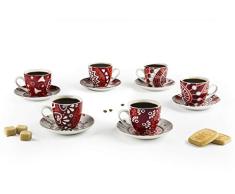 Excelsa Mandala Red Juego de 6 Tazas de cafÃ© con platillo, Porcelana