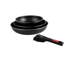 Sitram Set De 3 Sartenes con Mango Removible, Negro