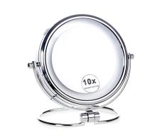 HIMRY 18cm LED Espejo CosmÃ©tico de Pie 10x Aumentos, Iluminado 7 Pulgadas Espejo de Mesa con Luz para BaÃ±o, para Make Up, Afeita, Maquillaje. Doble Cara, EstÃ¡ndar + 1:10 AmpliaciÃ³n, KXD3137â10x