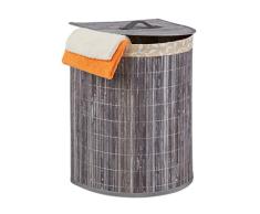 Relaxdays Cesto Ropa Sucia Bambú 30 L, Cubo Colada Plegable, Saco LavanderÃa con Tapa, 50x39x30,5 cm, Gris Oscuro