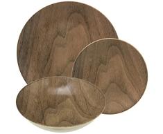 VAJILLA 18 PIEZAS CERÃMICA EFECTO MADERA: 6 PLATOS LLANOS D. 26CM + 6 PLATOS SOPEROS D.22CM + 6 PLATOS DE POSTRE D. 20CM