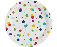 amscan-9906345 Confetti Confeti Birthday 8 papel de 18 cm, color, Paper Plates 18cm (9906345)