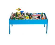 HOMCOM Set Completo de 82 Piezas Juego de Tren con Circuito de Vía + Mesa de Madera para Niños Juguete Educativo Infantil para Actividad Interior con Certificación EN71-1-2-3