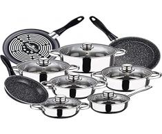 Bateria de cocina 12 piezas SAN IGNACIO Cassel, acero inoxidable, con juego sartenes (18/20/24 cm) MAGEFESA K2 Gransasso en acero esmaltado