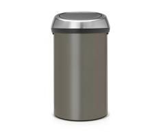 Brabantia Touch Bin - Cubo de Basura, 60 litros, Color Platinum con Tapa Acero Mate Anti-Huellas