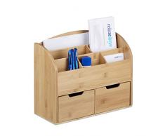 Relaxdays, 25.5 x 33 x 13.5 cm, Natural Organizador de Escritorio Hecho de bambú, deposito para lapiceros Cartas, 6 casilleros y 2 cajones extraÃbles, Color