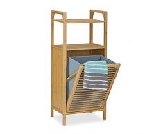 Relaxdays EstanterÃa con cesto de la Colada, Dos estantes, Mueble de baño, 25L, 95x40x30 cm, 1 Ud, Bambú, Marrón Natural