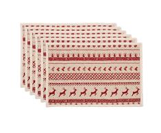 Clayre & Eef NOC40 - Mantel Individual (48 x 33 cm), diseÃ±o de Ciervo, Color Rojo y Beige