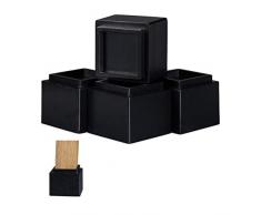 Relaxdays Set de 4 Elevadores Mesa, Silla, Cama, Muebles, Alza, Taco, Bambú, 8,5 cm Elevación, 10x11,5x11,5 cm, Negro, Unidades