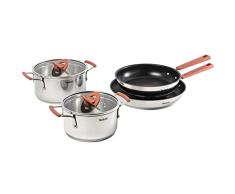 Tefal Optispace - Juego de 2 Sartenes y 2 Ollas: 2 Sartenes de 24/28 cm, Cacerola de 18 cm y olla de 20 cm de acero inoxidable, 2 tapas planas, Thermospot, asas toque frÃo, todo tipo de cocinas