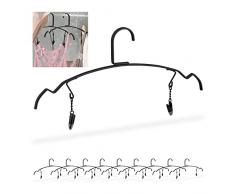 Relaxdays Juego de 10 Perchas para Ropa Interior con 2 Pinzas, Metal, 33 cm de Ancho, Color Negro, 10er Pack de