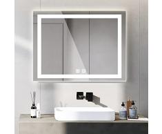 GONICVIN Espejo de baÃ±o LED con iluminaciÃ³n, 80 x 60 cm, Espejo de Pared con Interruptor tÃ¡ctil, Regulable, sin vaho, Espejo de baÃ±o de bajo Consumo